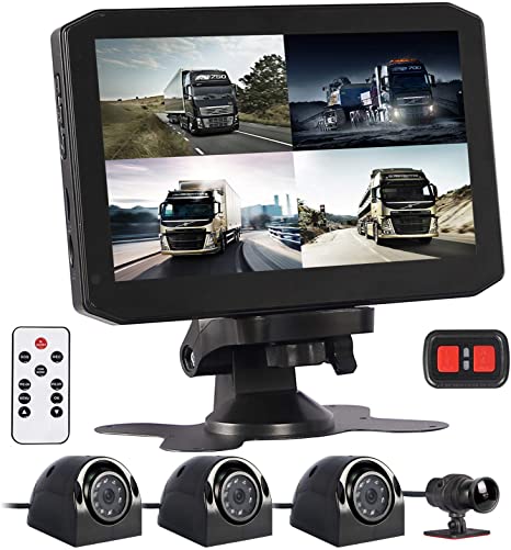 VSYSTO 4CH Truck Dash Camera System DVR Recorder Waterproof Backup Camera Front&Sides&Rear VGA for Truck Tractor Semi Trailer Van 7.0" Monitor Infrared Night Vision