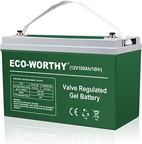 ECO-WORTHY 12 Volt 100AH Deep Cycle Gel SLA Rechargeable Replacement Battery for Solar Kit, RV, Trolling Motor, Boat, Marine and Off-Grid System, in Series/Parallel 24V 36V 48V