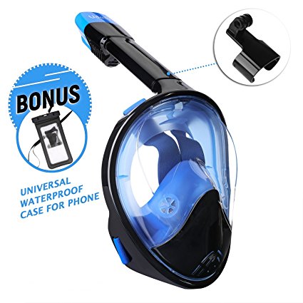 Udaily Snorkel Mask 180° Panoramic Full Face Design and Free Breathing Design, Action Camera GoPro Compatible, Anti-Fog and Anti-Leak for Adult and Youth Snorkeling Mask