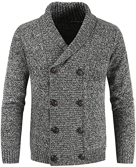 OMINA Mens Knit Cardigan Sweater with Double Breasted, Winter Warm Casual Slim Fit Long Sleeve Outwear Jacket