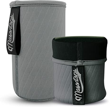 Masontops Wide Mouth Mason Jar Neoprene Sleeves - Gray - Triple Insulated Cozy - 2 Sleeves Cover 16-24 oz & Quart Sizes
