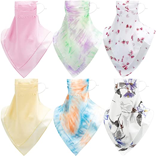 6 Pieces Chiffon Face Cover Scarf Women Neck Gaiter Seamless Neck Scarf Bandanas