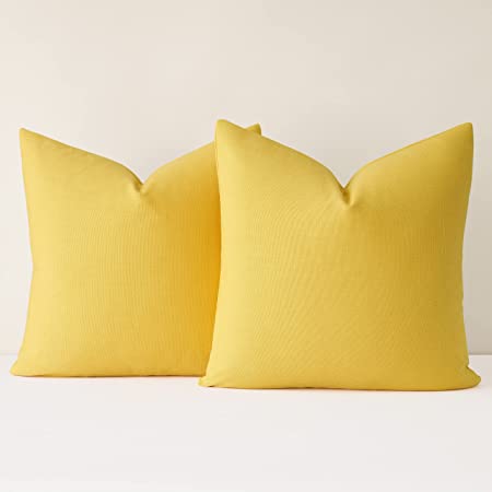 Mixhug Decorative Linen Throw Pillow Covers, Farmhouse Cushion Covers for Couch and Bed, Mustard Yellow, 22 x 22 Inches, Set of 2
