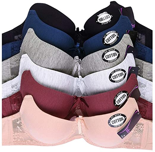 MaMia Women's Full Cup Push Up Lace Bras (Pack of 6)