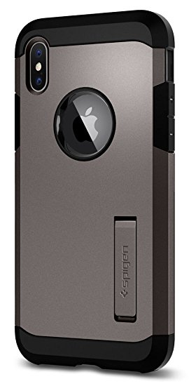 Spigen Tough Armor iPhone X Case with Kickstand and Extreme Heavy Duty Protection and Air Cushion Technology for Apple iPhone X (2017) - Gunmetal