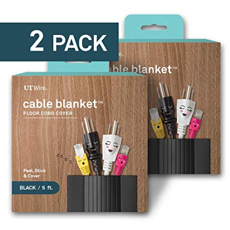 UT Wire UTW-CPL5-BK 5' Cable Blanket Low Profile Cord Cover and Protector, Black (Pack of 2)