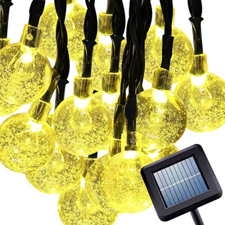 [8 Modes 30 LEDs] Milocos Solar Crystal Ball String Lights, Fairy Orb Crystal Ball Lighting for Christmas Trees, Garden, Patio, Wedding, 20 Feet, Waterproof, Warm White