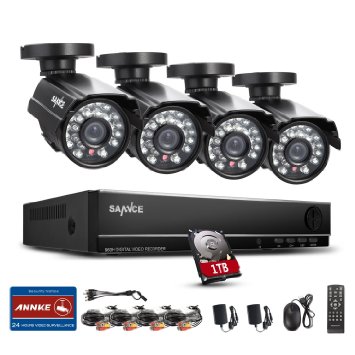 Sannce Home 8CH 960H DVR 1000GB Hard Drive with 4x 800TVL Outdoor Metal CCTV IR Security Camera SystemHDMIVGABNC Multi Output P2P and QR Code Scan Remote Access