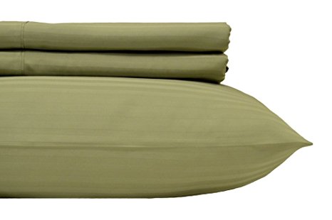 Royal Hotel's Stripe Sage 600-Thread-Count 4pc Queen Bed Sheet Set 100% Cotton, Sateen Stripe, Deep Pocket