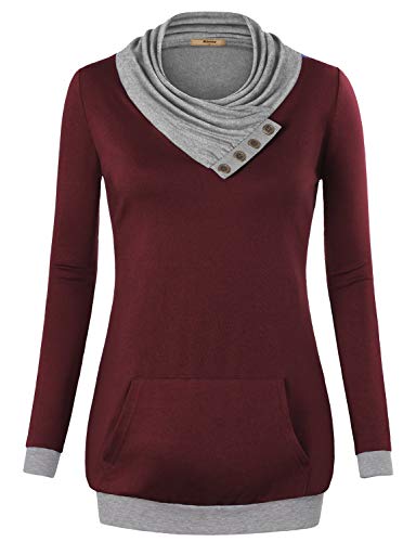 Miusey Women's Cowl Neck Casual Long Sleeve Hoodie Pullover Sweatshirt with Kangaroo Pocket