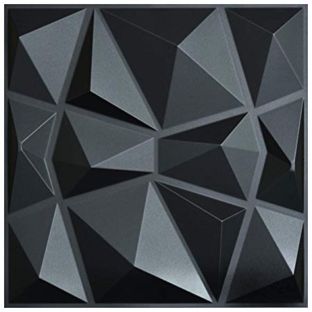 Art3d 3D Paneling Textured 3D Wall Design, Black Diamond, 19.7" x 19.7" (12 Pack)