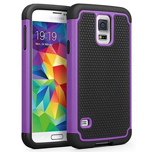Galaxy S5 Case, SYONER [Shockproof] Hybrid Rubber Dual Layer Armor Defender Protective Case Cover for Samsung Galaxy S5 S V I9600 [Purple/Black]