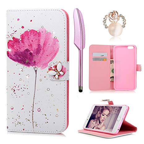 iPhone 6S Plus / 6 Plus Case - MOLLYCOOCLE®Stand Wallet Premium PU Leather Bling Diamond Butterfly Magnetic Hand Wrist Strap TPU Bumper Skin Cover for iPhone 6S Plus/6 Plus & Dust Plug & Stylus Pen