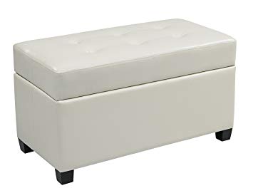 Office Star Metro Vinyl Storage Ottoman with Espresso Finish Legs, White