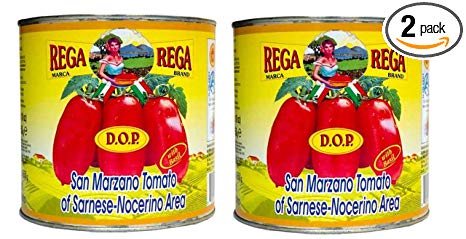 San Marzano DOP Authentic Whole Peeled Tomato by Rega, 2 Pack of Giant Food Service Size (90 Ounce Each) Over 10 Pounds Total, Imported From Italy