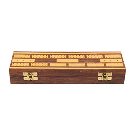 Engraved Wooden Cribbage Board with Quality Metal Pegs and Storage for Decks of Cards