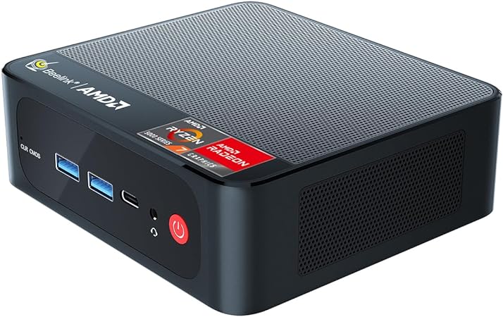 Beelink SER5 PRO MINI PC, AMD Ryzen7 5700U 8 Cores 16 Threads up to 4.3GHz Desktop PC, 32GB RAM 1TB NVMe SSD, 4K@144Hz Triple Display HDMI/DP/Type-C/USB3.2/WiFi6 BT5.2