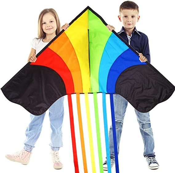 Original Rainbow Kite For Children And Adults - Very Easy To Fly Kite - Family Fun For All - Great Outdoor Toy For Beginners - Built To Last