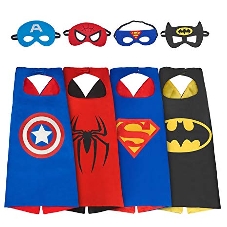 amasky Superhero Costume, Dress up Costumes Set of Superhero Satin Capes with Felt Masks for Kids