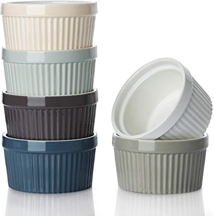 DOWAN 8 Oz Ramekins - Ramekins for Creme Brulee Porcelain Ramekins Oven Safe, Classic Style Ramekins for Baking Souffle Ramekins Ramekins Bowls, Set of 6, Colorful