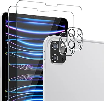 SPARIN 2 Pack Screen Protector Compatible with iPad Pro 11 inch with 2 Pack Camera Lens Protector, 9H Tempered Glass Compatible with Apple Pencil and Face ID