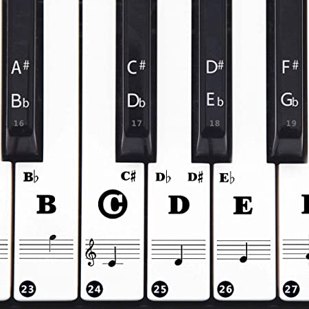 Colorful Piano Keyboard Stickers Beginners 88/61/49/37 Keys Full Set Stickers Removable and Transparent, Leaves No Residue for Kids Learning Piano (88 keys all black)