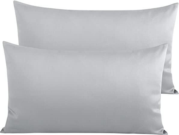 NTBAY 500 Thread Count Cotton King Pillowcases, Super Soft and Breathable Envelope Closure Pillow Cases, 20 x 36 Inches, Light Grey