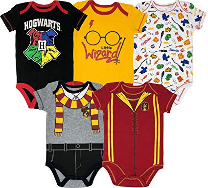 Warner Bros Harry Potter Baby Boys' 5-Pack Bodysuits Hogwarts Gryffindor