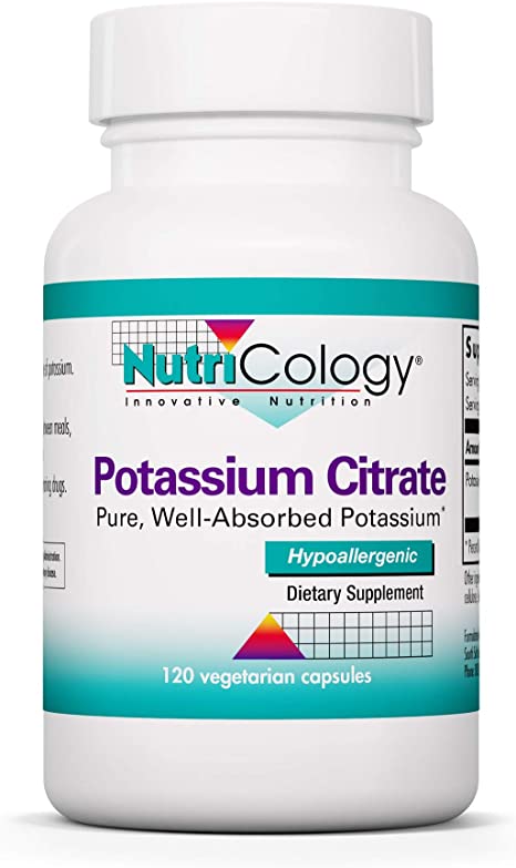 NutriCology Potassium Citrate - Pure, Well-Absorbed Potassium -120 Vegetarian Capsules