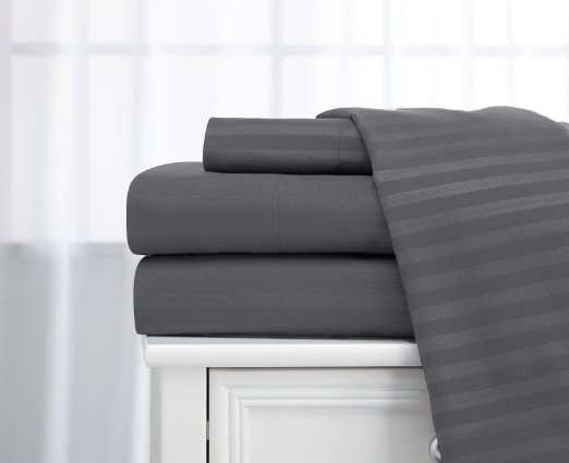 Queen Size Charcoal/Stone Classic Sateen Dobby Stripe Sheet Set