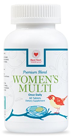 Best Nest Women's Multi Vitamins | Methylfolate, Methylcobalamin (B12), Whole Food Multivitamins, Probiotics, 100% Natural Organic Blend, Once Daily Multivitamin, 60 Tablets
