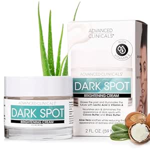 Advanced Clinicals Dark Spot Remover Face Moisturizer Lotion W/Caffeine, Lactic Acid, & Vitamin A | Brightening Face Cream | Dark Spot Corrector For Face, Body, Sun Spot, Age Spot, Melasma, 2 Fl Oz