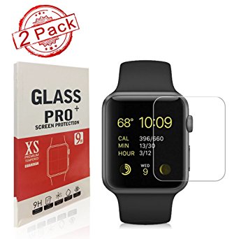 [2 Pack] Apple Watch 42mm Screen Protector,Auideas - [Only Covers the Flat Area] Anti-Scratch, 9H Hardness, Bubble Free Tempered Glass Screen Protector for Apple Watch 42mm