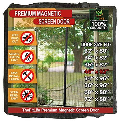 TheFitLife Magnetic Screen Door - Heavy Duty Mesh Curtain with Full Frame Velcro and Powerful Magnets that Snap Shut Automatically (48"x83" Fits Door Size up to 46"x82" Max)