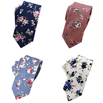 Mantieqingway Men's Cotton Printed Floral Neck Tie