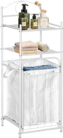 VECELO Laundry Hamper with Shelf,Tilt Out Clothes Basket and 2-Tier Storage Organizer Design,Great for Bathroom/Bedroom/Nursery,White