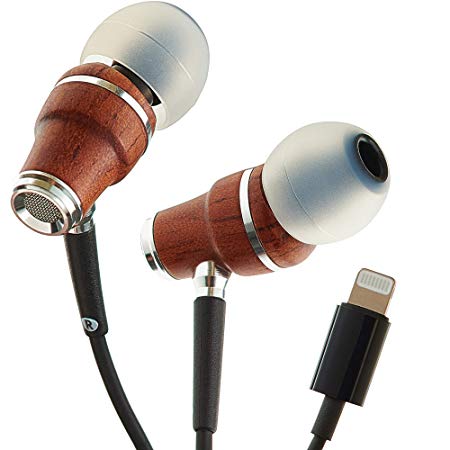 Symphonized NRG MFI Earbuds, Certified Lightning Earbuds for iPhone/iPad/iPod, Premium Genuine Bubinga Wood In-Ear Noise Isolating Earphones, Stereo Wired Headphones (Black)