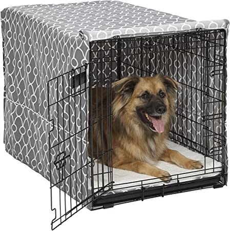Midwest Homes for Pets CVR36T-GY Dog Crate Cover, Gray Geometric Pattern, 36"