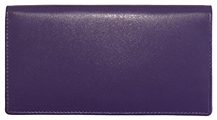 Dark Purple RFID Leather Checkbook Cover With Credit Card Slots and Pen Holder