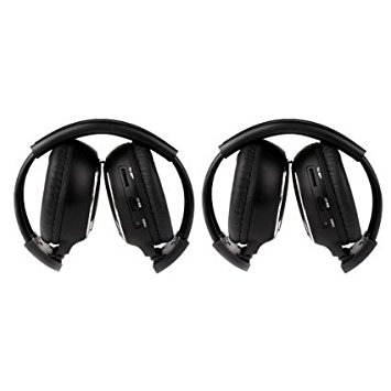 HIZPO Two Channel Folding Wireless Rear Entertainment System Infrared IR DVD Player Head Phones, Pack of 2