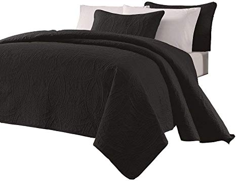 Chezmoi Collection Austin 3-piece Oversized Bedspread Coverlet Set (King, Black)
