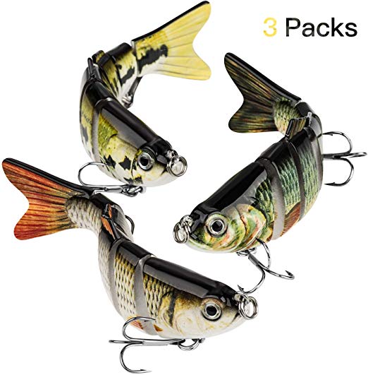 Fishing Lures Lifelike Topwater Bass Lures Artificial Multi Jointed Swimbaits Carbon Steel Hard Bait，Pack of 3