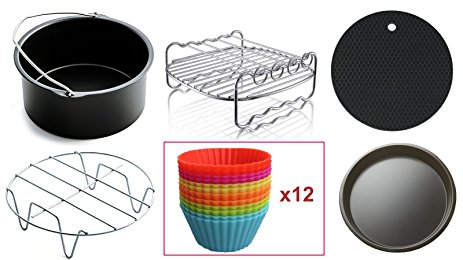 Air Fryer Accessories Compatible with Philips Avance/Viva,Cozyna,Gowise,Power Airfryer and more (Set of 17. Fits 3.7QT and above Air Fryers, Multi color round)