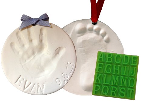 Baby Handprint Keepsake Ornament Kit (Makes 2) - Bonus Customization Tool for Personalized Baby Gifts. Non-toxic Clay. No Baking. Dries Lightweight and Uncrackable. 100% Guaranteed.