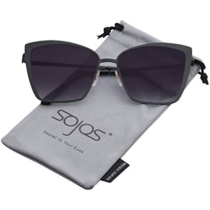 SOJOS Cateye Sunglasses for Women Fashion Mirrored Lens Metal Frame SJ1086