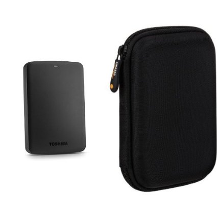 Toshiba Canvio Basics 2TB Portable Hard Drive (Black) and AmazonBasics Case