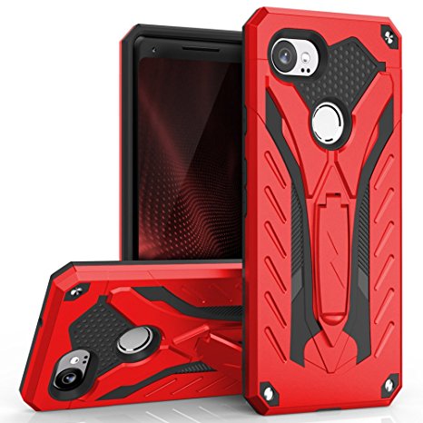 Zizo STATIC Series Google Pixel 2 XL Case - Impact Resistant, Military Grade 810.1-G with Built In Kickstand(Red/Black)