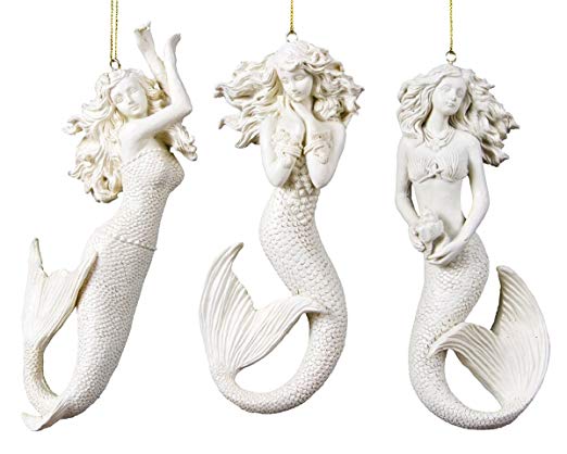 Ohio Wholesale 3 Mermaid Christmas Ornaments with Sparkle Finish White 6 X 2.25 X 1 inches