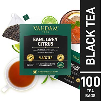 VAHDAM, Earl Grey Citrus Black Tea, 100 Count - CITRUSY & DELICIOUS | Earl Grey Tea Bags | Black Tea Bags 100 Count | Black Tea blended with Natural Oil of Bergamot | Packed at Source