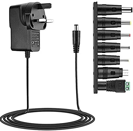 5V 2A Power Supply Adapter, Universal AC to DC Adapter with 7 Tips DC Plug Adapters AC Charger for LED Strip Lights,CCTV Cameras, TV Box,Router,Speakers,ADSL Cats,HUB,Android Tablet